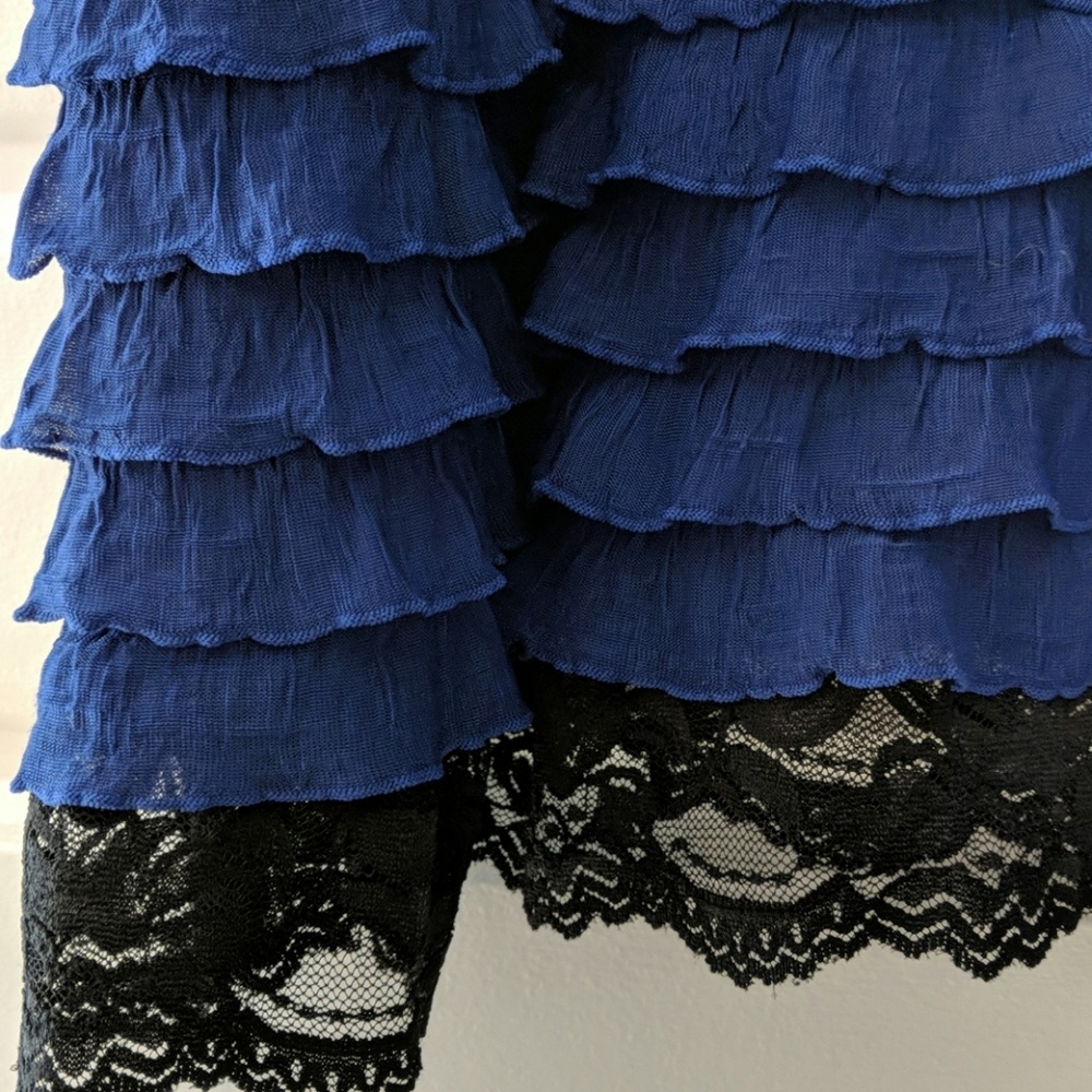Blue Ruffle Chiffon Lace Tank - Picture 2 of 5